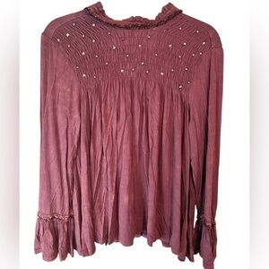 POL Purple Smocked Ruffle Blouse‎